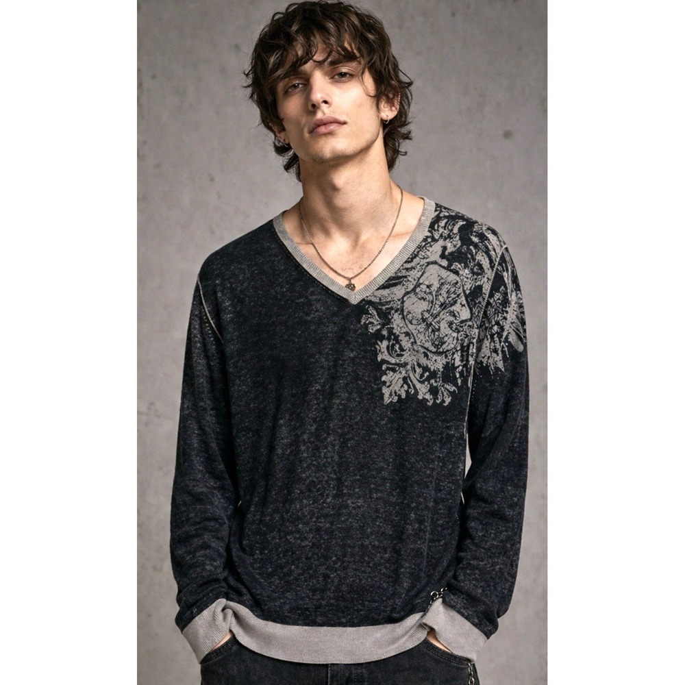 J Ferrar Mens Lightweight Fleur De Lis‎ Sweater Size XL Cotton Preppy Grunge Y2K